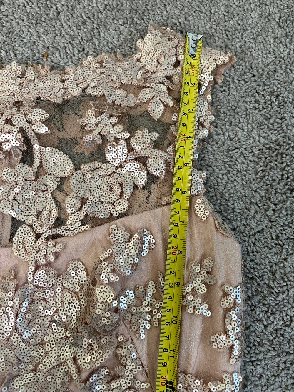 Tadashi Shoji Blush Champagne Sequined Lace Overlay Cocktail Formal Dress 8 - Picture 4 of 7